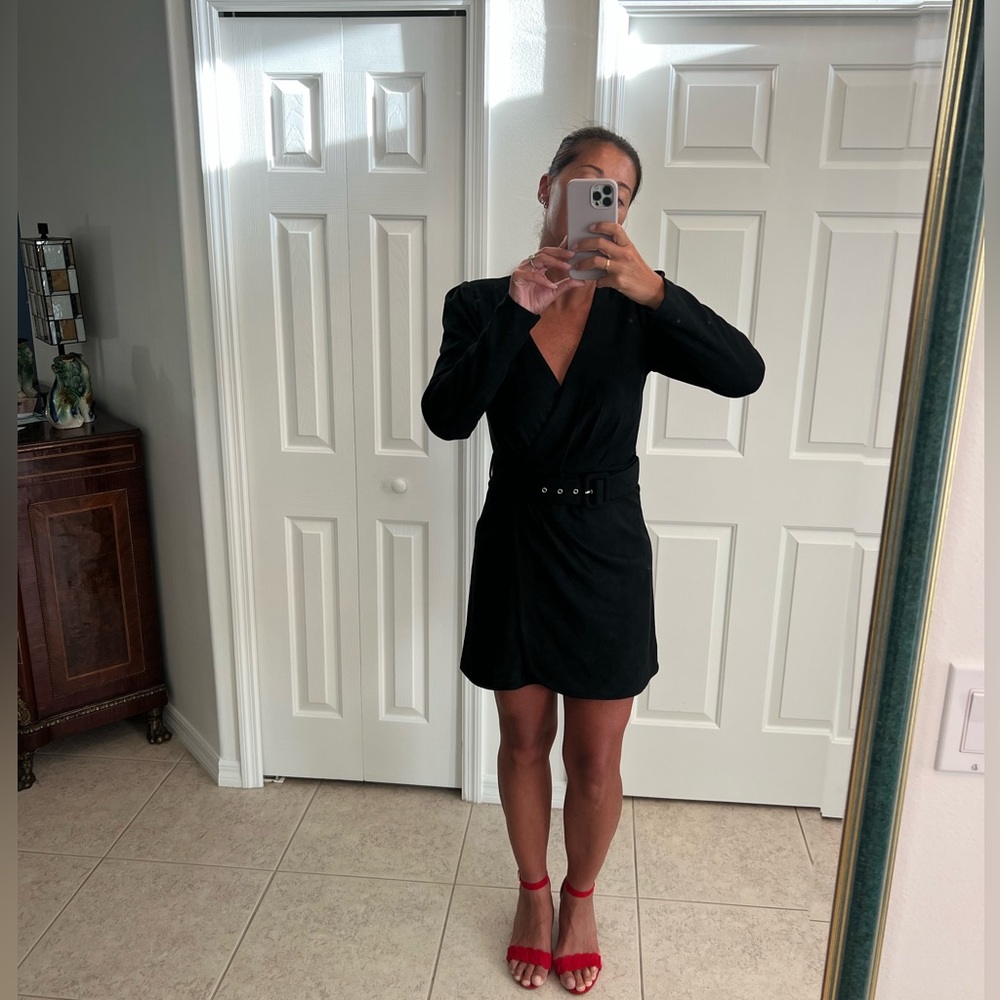 New Jason Wu black suede dress with belt